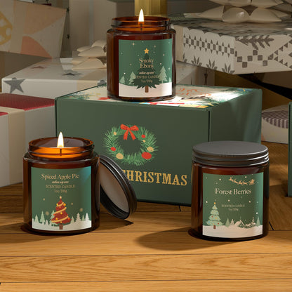 Christmas Candles Gift Set for Women, Scented Soy Candles for Home, 4 Pack 7 oz Fall Fragrance of Smoky Ebony/Spiced Apple Pie/Lavender Cedar/Forest Berries