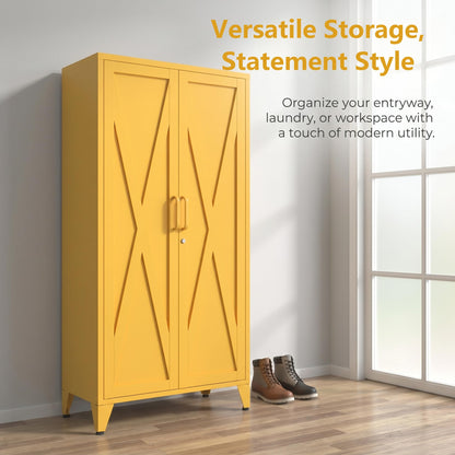 Aiasuit Lockable Metal Pantry Cabinet with 3 Adjustable Shelves, Heavy Duty 4-Tier Storage Organizer, 2-Door Locker for Kitchen & Entryway and Hallway Yellow