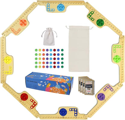 Jokers and Marbles Board Game - Wooden Travel Game for 2-8 PlayersCard and Marble Gamewith 8 Game Boards 4 Cards 40 Marble - for Travel &amp Parties and Family Nights