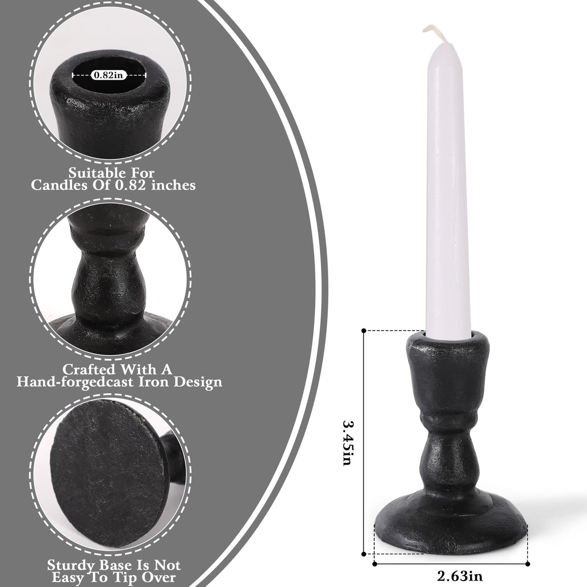Cast Iron Candle Holders Antique Brass Iron Taper Candle Holders Set of 2, Decorative Metal Candlestick Stands for Weddings, Dining, Parties, and Home Decor (Black)