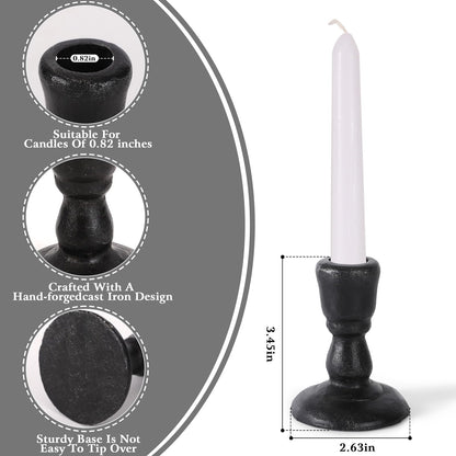 Cast Iron Candle Holders Antique Brass Iron Taper Candle Holders Set of 2, Decorative Metal Candlestick Stands for Weddings, Dining, Parties, and Home Decor (Black)