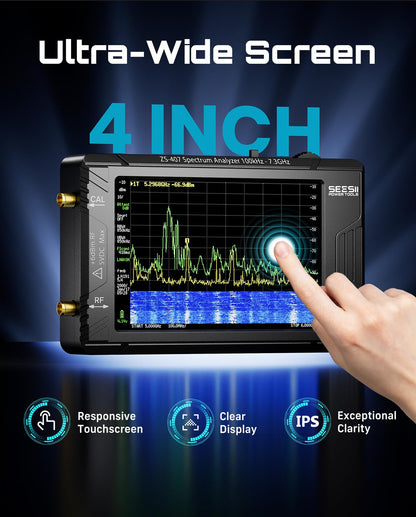 SeeSii TinySA Ultra+ ZS407 7.3GHz Spectrum Analyzer: 2025 Upgraded 4 Inch HW V0.5.4 100kHz-7.3GHz Handheld Tiny Frequency Analyzer - 2-in-1 RF Signal Generator 100kHz to 900MHz MF/HF/VHF UHF