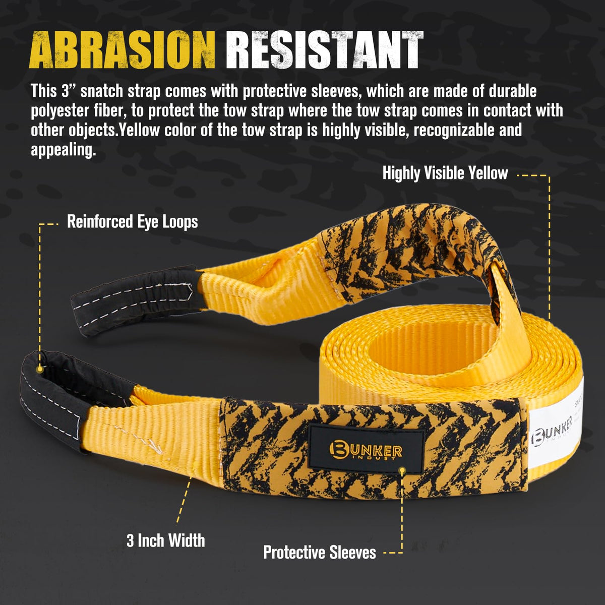 BUNKER INDUST Off-Road Traction Boards (Black) + 3" x 20ft Tree Saver Winch Strap 35,000 lbs Recovery Straps