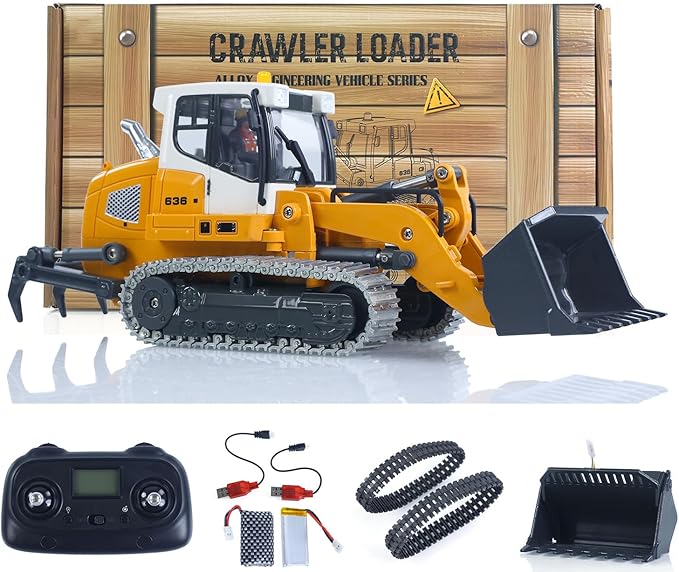 TOUCAN RC HOBBY 1/50 RC Electric Lifting Tracked Loader LR636 2.4G Construction Vehicle Metal Bucket Tracks Ripper RTR Model Light Sound Battery for Adult