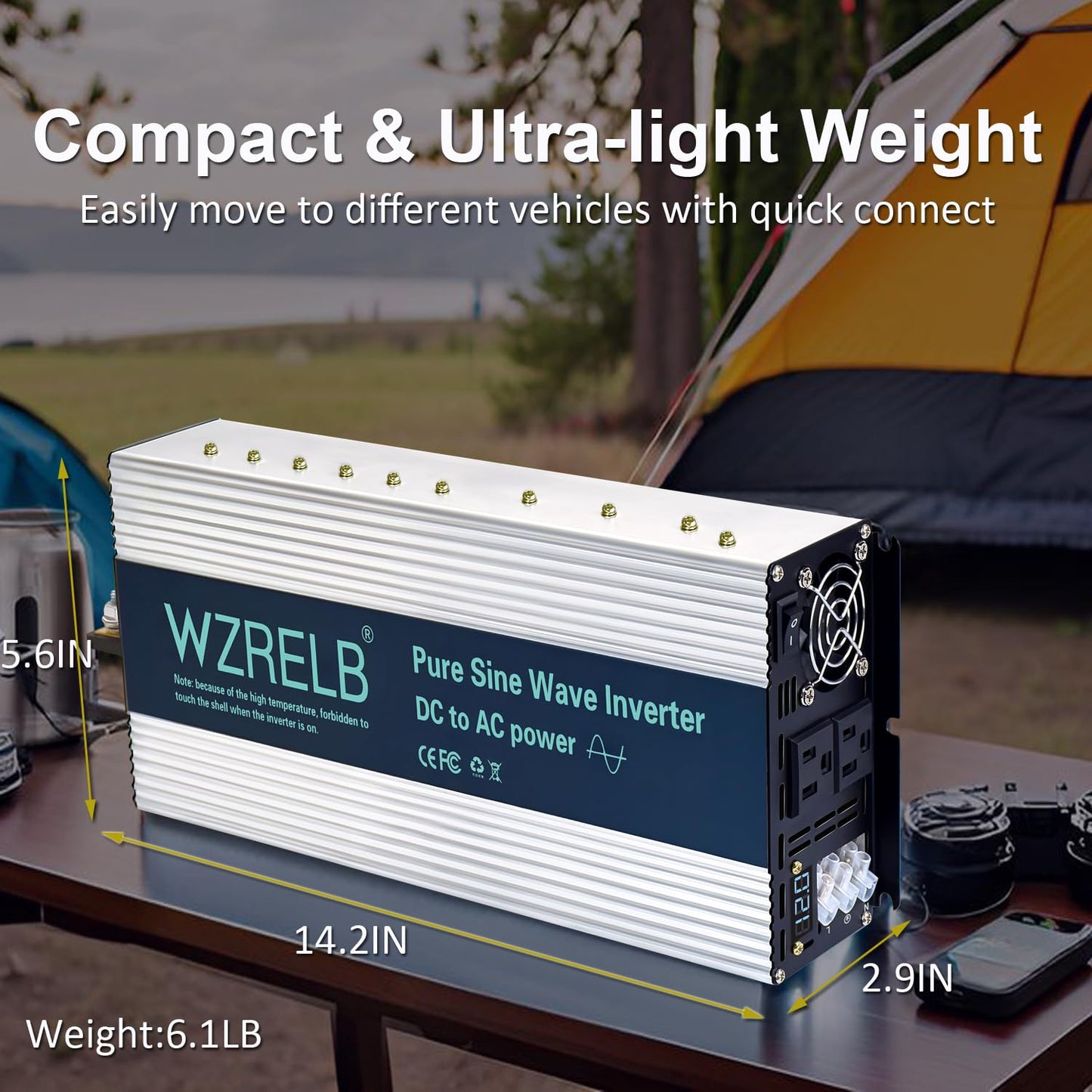 WZRELB 3000W Pure Sine Wave Inverter 24V DC to 110V 120V AC Power Converter with LED Display, Hardwire Terminal,Off-Grid Portable Power Inverter with Dual AC Outlets for Home, RV, Truck, Camping