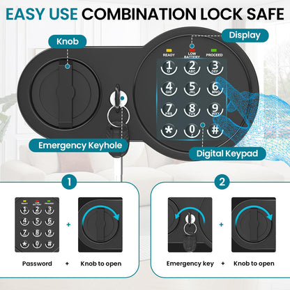 Mitlvge 2.0 Cuft Fireproof Safe Box, 35-Min Fire Resistant Home Safe with Digital Keypad & Spare Keys, Smart Alarm, Silent Mode, Fireproof Waterproof Security Safe with Removable Shelf