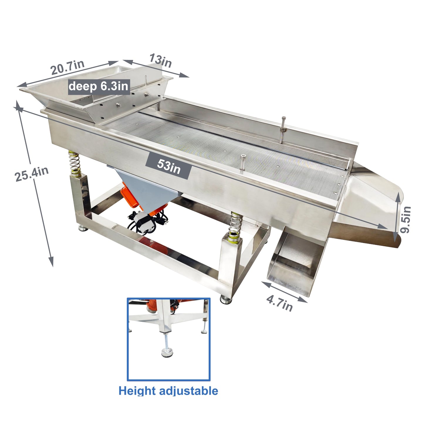 TECHTONGDA Straight Vibrating Sieve Screen Shaker Electric Linear Sifter Machine Stainless Steel One Layer Two Motor 4mm Round Hole Screen Size 40 * 13.8inch