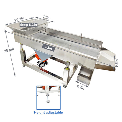 TECHTONGDA Straight Vibrating Sieve Screen Shaker Electric Linear Sifter Machine Stainless Steel One Layer Two Motor 4mm Round Hole Screen Size 40 * 13.8inch