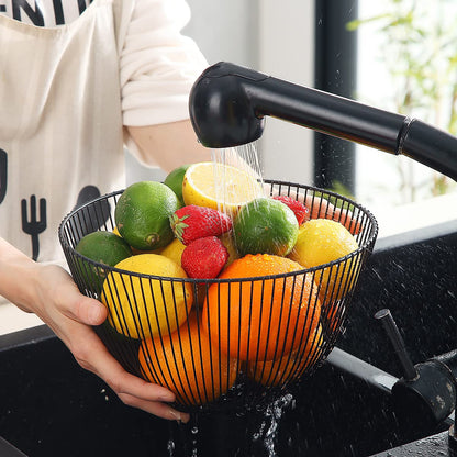 HOMQUEN Fruit Basket, Fruit Bowl, Metal Wire Fruit Basket for kitchen, Fruit Bowl for Kitchen Counter, Basket for Fruits, Vegetables, Breads, Snacks, Kitchen Gadgets (Round Tall, Black)
