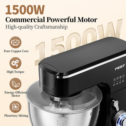 1500W 8.45QT Stand Mixer, 6-Speed Electric Dough Mixer with Whisk, Dough Hook & Beater, Large Capacity Kitchen Mixer for Baking Bread, Cakes, Salad and Cookies (Black)