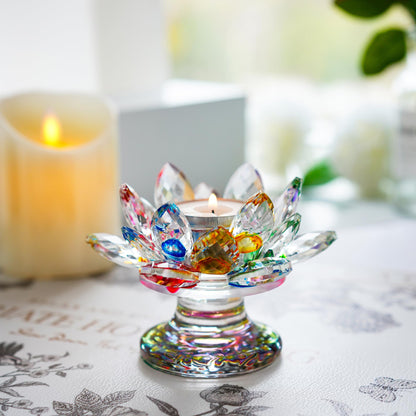 H&D HYALINE & DORA Colorful Crystal Lotus Flower Candle Holder Tealight Holders (4.5inch-Multi)