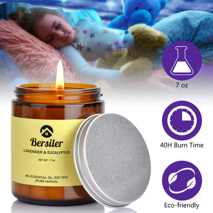 Bersiler Aromatherapy Candles, Scented Candles, 7OZ Lavender Eucalyptus Candles Stress Relief and Relax for Home & Bedroom Gift for Women Birthday Christmas, Soy Wax Candle