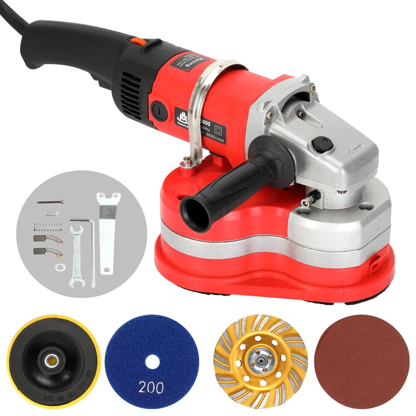 4-Head Electric Diamond Polisher Machine, 8" grinding diameters and 3pcs Diamond Grinding Wheels, 3800W Concrete Grinder for Polishing Stone Concrete Surface, Metal Descaling and Thinset Removing