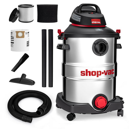 Shop-Vac 5989505 12 Gallon Wet/Dry Vacuum, 5.5 Peak HP, SVX2 Motor, Stainless Steel Tank, 2.5 Inch Diameter x 8 Ft Hose, 20 Ft Cord, Blower Feature with Accessories