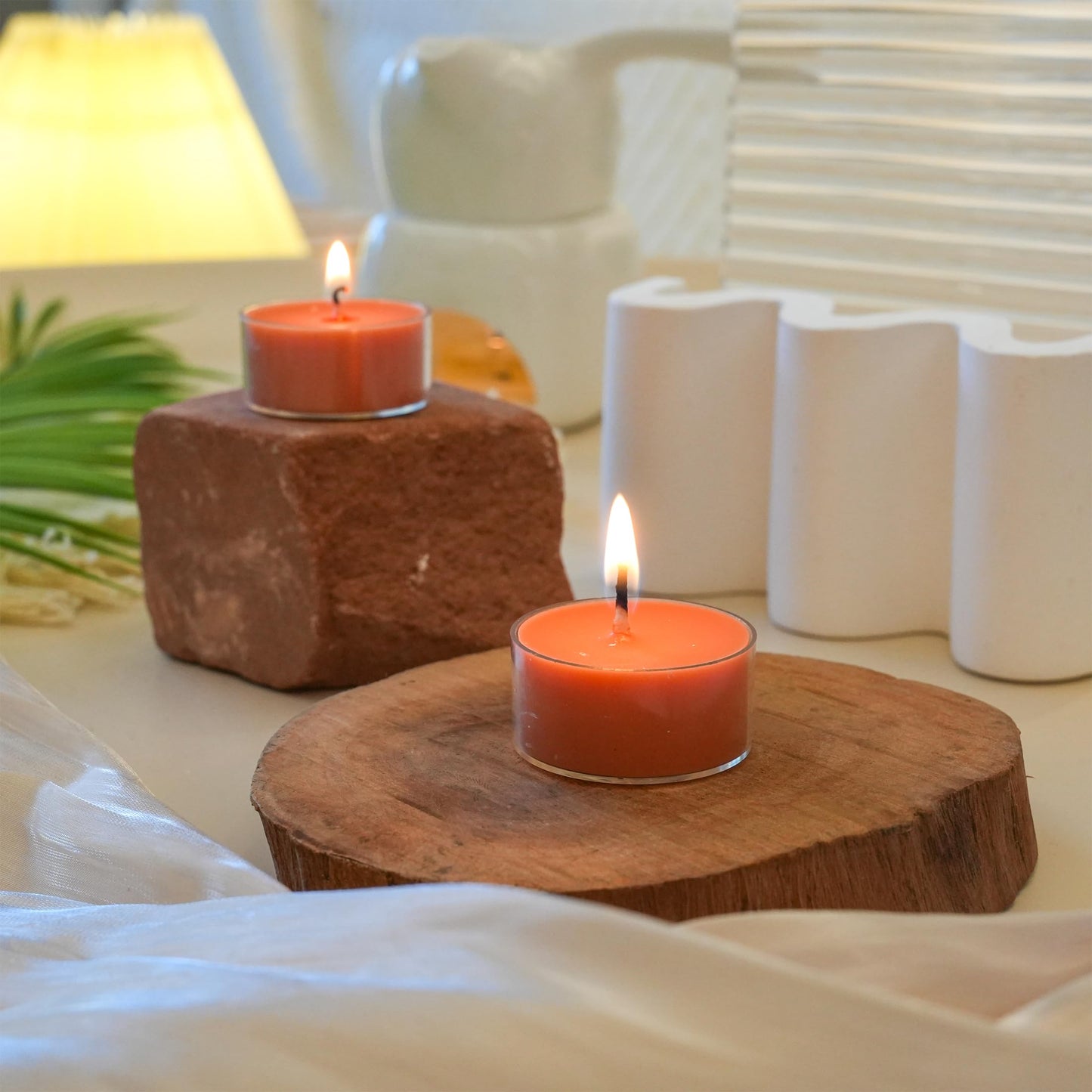 MUUFAZA 12 Unscented Natural Soy Tealight Candles in Clear Cups, 5H Long Clean Burning, Hand-Poured Orange Mini Tea Candle Set for Parties, Spa, Meditation, Gift, Holiday, Emergency, Home Decor