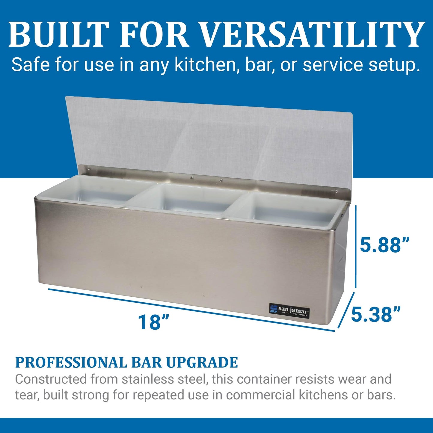 San Jamar Ez-Chill Garnish Center Condiment Holder with Hinged Lid for Kitchen, Bar, And Restaurants, Stainless Steel, 3 Quarts, Silver