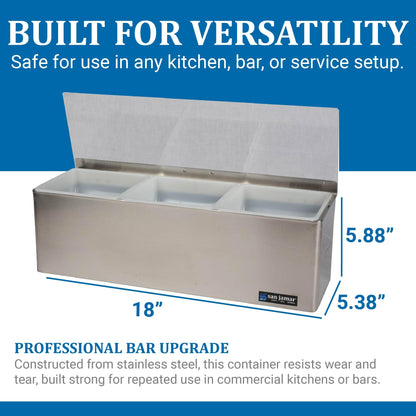 San Jamar Ez-Chill Garnish Center Condiment Holder with Hinged Lid for Kitchen, Bar, And Restaurants, Stainless Steel, 3 Quarts, Silver