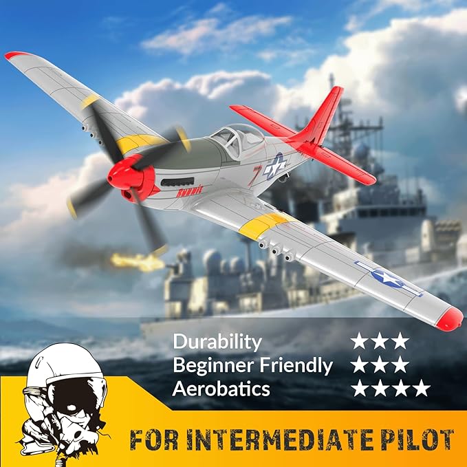 4-Channel RC Plane P51 Mustang - Ready to Fly RC Airplane with X-Pilot Stabilization - Remote Control Airplane for Adults One-Key Aerobatics 2.4GHz 6-Axis Gyro