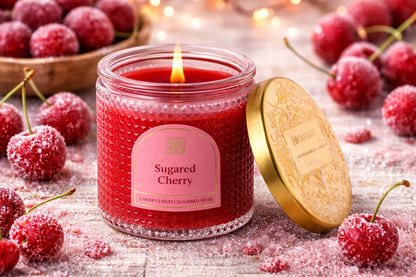 Aromatique, Sugared Cherry, Textured, Elegant Candle with Metal Lid, Home Fragrance for Relaxing Atmosphere, 6 oz, Mother's Day Gifts, Bridal Showers, Anniversaries, Holiday Gifts.