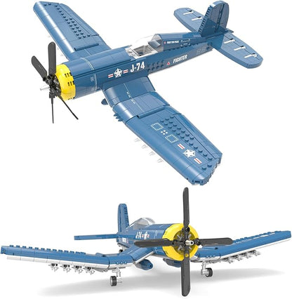 F4U Corsair Fighter Aircraft Building Block Sets - WW2 Military Airplane Building Bricks Toys Navy &amp Marine Corps Warbird Plane Model Kits Birthday Gifts for Boys