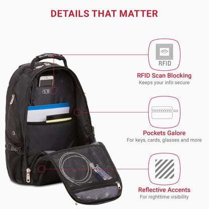 SwissGear 1900 Scansmart TSA 17 Laptop Backpack, Black, 19-Inch