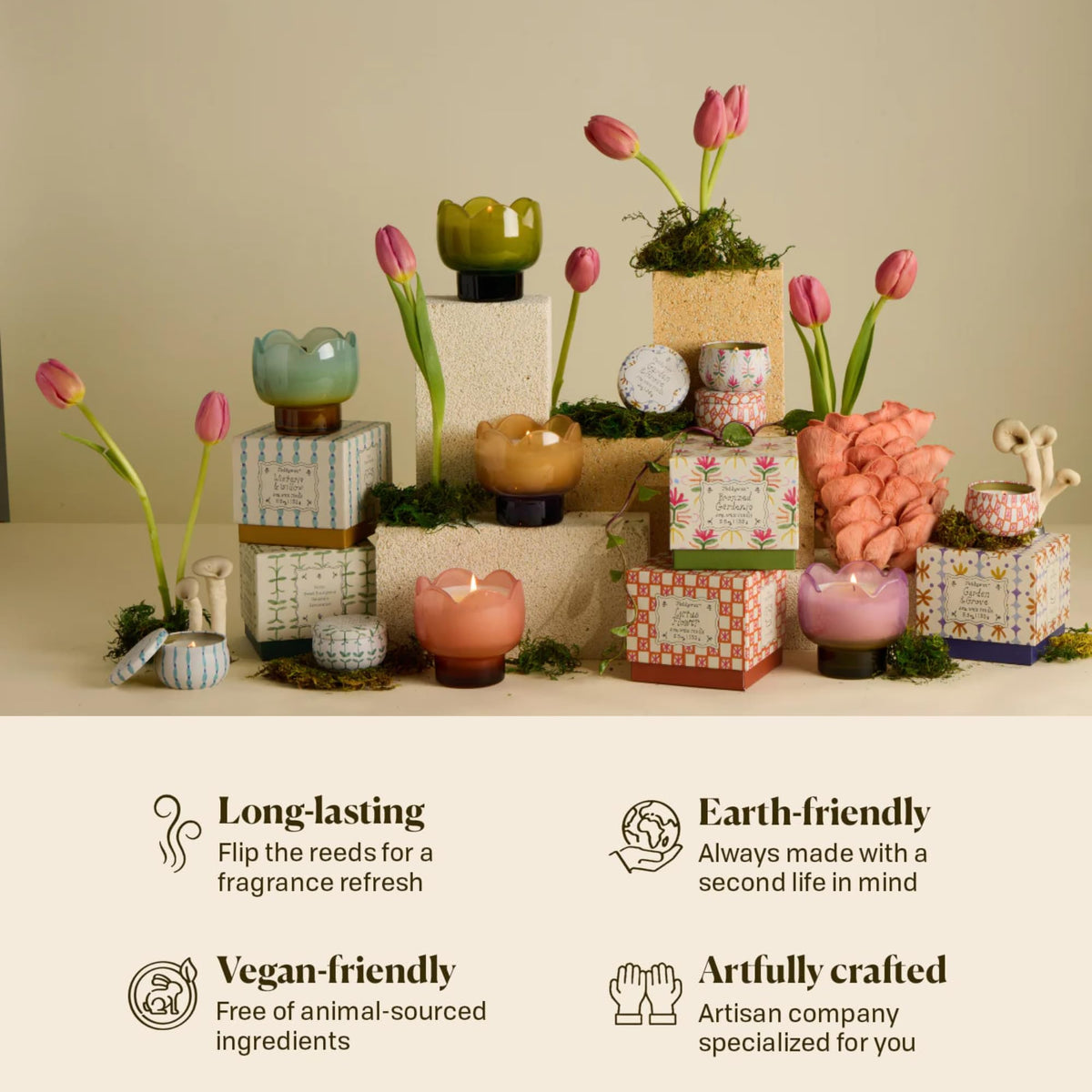 Paddywax Tulip Candle Collection Scented Soy Wax in Milky Glass Vessel, Home Décor Candle for Living Room, Bedroom & Office, Reusable Holder, 5.5 oz, Garden & Grove