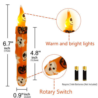Gedengni Halloween Candlesticks Flameless Taper Candle, 4pcs Printed LED Tapered Candles Remote Dipped Candle 6inch Battery Chandelier for Enchanting Weddings and Harry Potter Inspired Vigils(Hall)