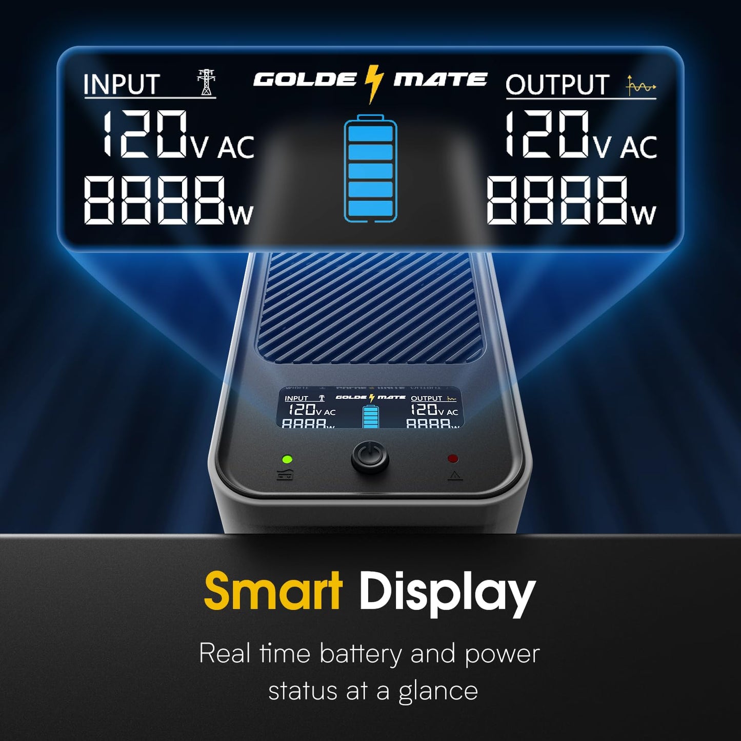 GOLDENMATE 1000VA/800W Lithium UPS Battery Backup and Surge Protector, Sinewave UPS System with LiFePO4 Battery(230Wh), Updated Pro Ver. with USB Communication Port, 8 Outlets, LCD Display, White