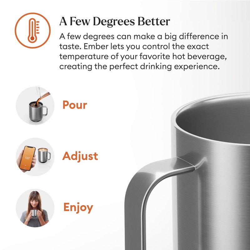 Ember Temperature Control Smart Mug 2, 10 Oz, App-Controlled Heated Coffee Mug with 80 Min Battery Life and Improved Design, Stainless Steel