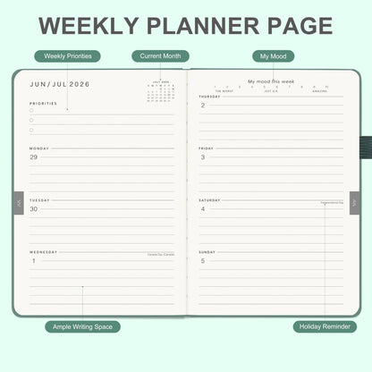 And Per Se Academic Planner 2026-2027 – Weekly & Monthly Planner, July 2026 to June 2027, A5 Leather Hardcover with Inner Pocket – Student & Teacher Organizer, 5.7" x 8"(Green)