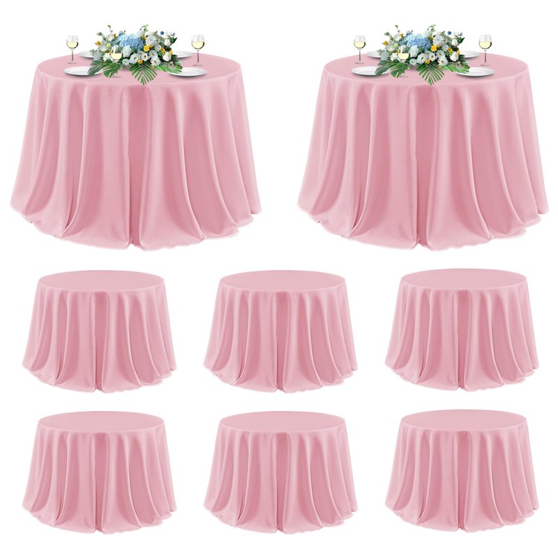 sancua Round Tablecloth 120 Inch Diameter, 8 Pack - Circle Polyester Fabric Table Cloth for Wedding Party Reception Banquet Birthday, Washable Formal Table Cover (Fit 48-96 Inch Tables), Pink