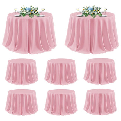sancua Round Tablecloth 120 Inch Diameter, 8 Pack - Circle Polyester Fabric Table Cloth for Wedding Party Reception Banquet Birthday, Washable Formal Table Cover (Fit 48-96 Inch Tables), Pink