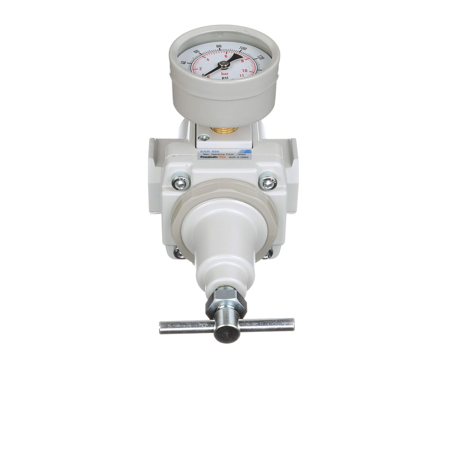 PneumaticPlus SAR400T-N04BG Compressed Air Regulator 1/2" NPT, T-Handle, Gauge & Bracket