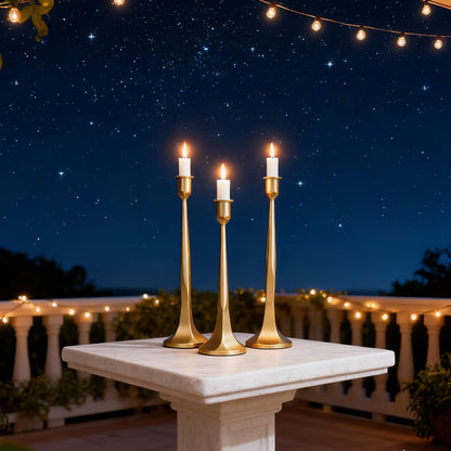 Set of 3 Gold Iron Candlestick Holders – Tapered Candle Holders for 3/4" Candles, Tall Candle Stick Set for Dining Table, Wedding, and Home Décor