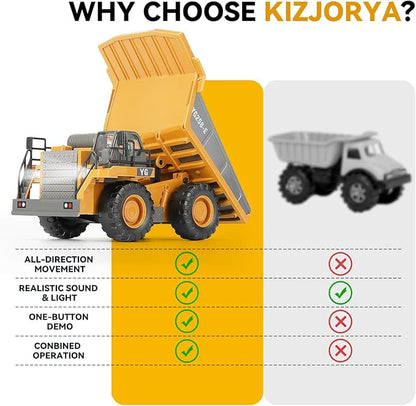 Remote Control Dump Truck RC Construction Vehicle for Kids with 9 Channel Metal Bed Light Sound &amp Rechargeable Battery Electric Transport Garbage Truck Toy for Toddlers Boys Girls Age 6+