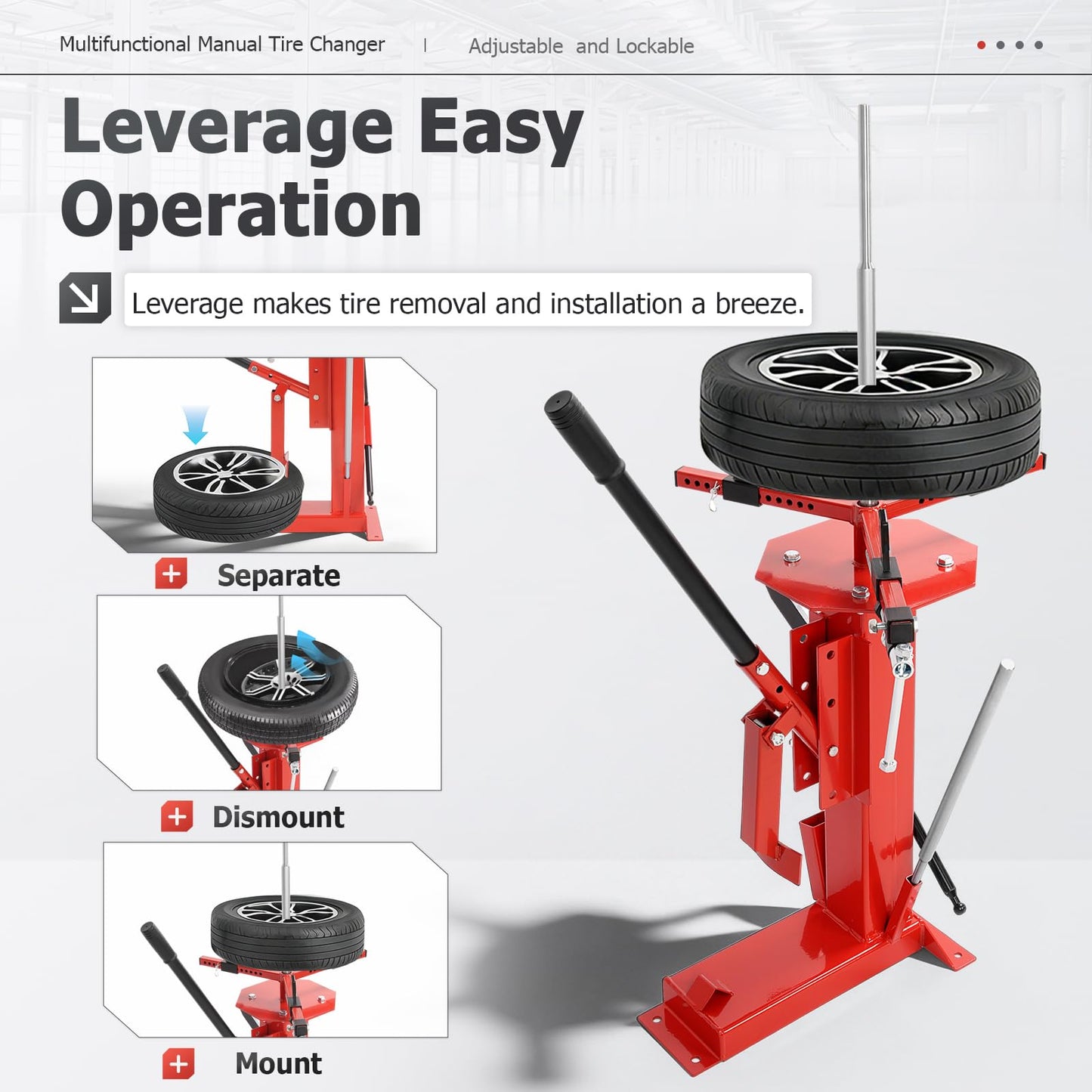 ECOTRIC Multifunctional Manual Tire Changer for 4" to 16.5" Tires, Portable Hand Bead Breaker Adjustable Mount Demount Tool Suitable for Motorcycles, ATVs, Trucks, Go-Karts, Trailers, Bikes Steel