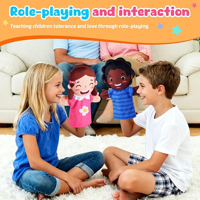 6 Pcs Role Play Hand Puppets Multicultural Entrepreneur Plush Toys Role-Play Toy Puppets for Kids Storytelling Imaginative Pretend Play Teaching Preschool(Multiculturalism)