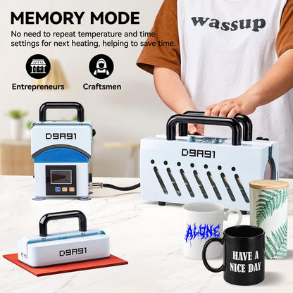 D9A91 3 in 1 Heat Press Machine, Hat Press Machine and Tumbler Heat Press Machine. for Caps, T-Shirt & More, 11-30oz Mug Press, Heat Up Fast and Even,No Crease, LCD Digital Temperature -Light Blue