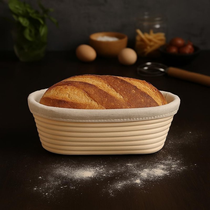 Saint Germain Bakery Premium Round Bread Banneton Basket with Liner - Perfect Brotform Proofing Basket for Making Beautiful Bread (10 inch Oval)