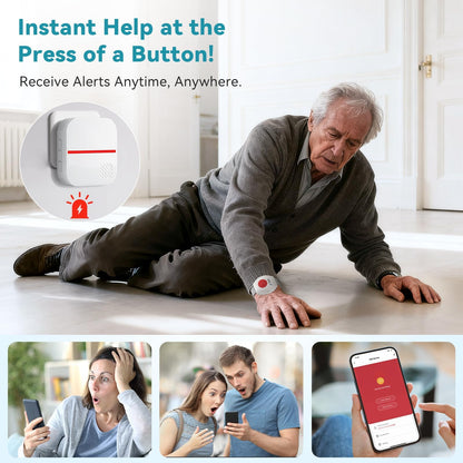 WiFi Caregiver Pager Life Alert Systems for Seniors No Monthly Fee App Control Medical Alert Systems for Seniors, 1Waterproof Call Button+ 1Watch Button 1Receiver(Only Supports 2.4GHz Wi-Fi)