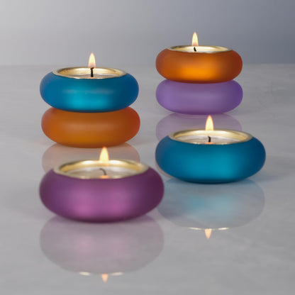 ICNBUYS Handmade Decorative Pebble Tealight Candle Holders Set of 2 - Handcrafted Home Decor Accent for Calming Earthy Aesthetic Orange Matte Finish Resin Diameter 2.6 inches