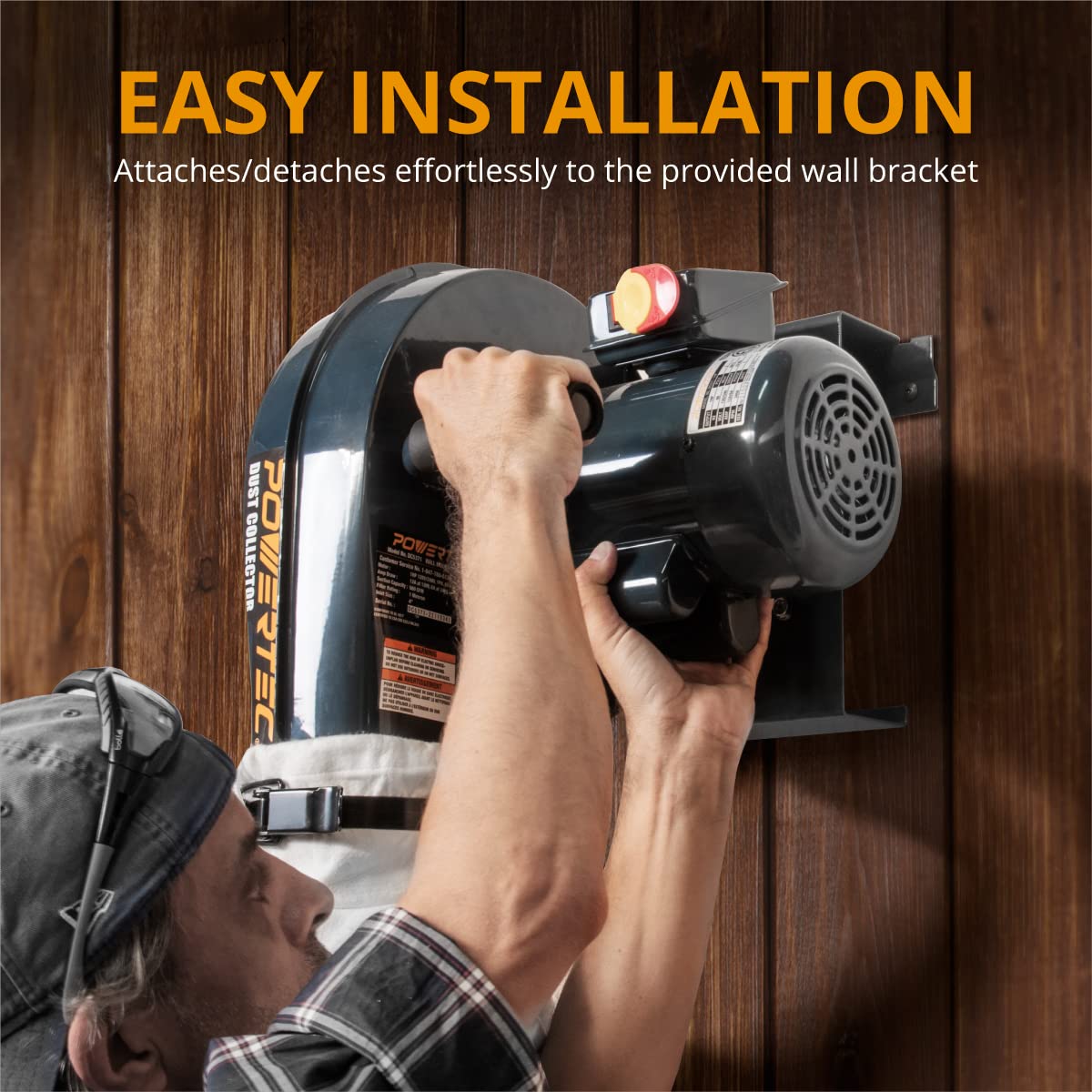 POWERTEC 1 HP, 560 CFM Wall Mount Dust Collector with 1 Micron Dust Collector Bags, Dust Collectors for Woodworking Dust Collection System (DC5371)