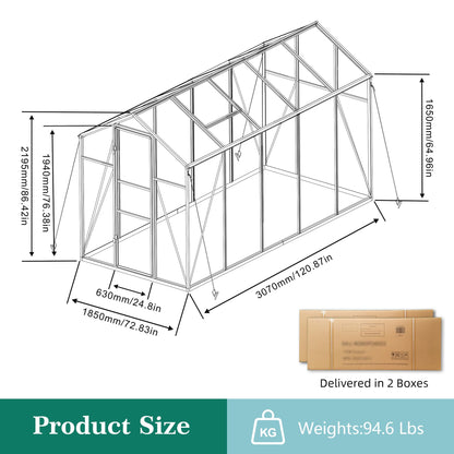 KEIKI 6x10 FT Polycarbonate Greenhouse for Outdoors, Heavy-Duty Walk-in Aluminum Greenhouse with Anchor Base, Light-Transmitting Panels & Drainage System, Black