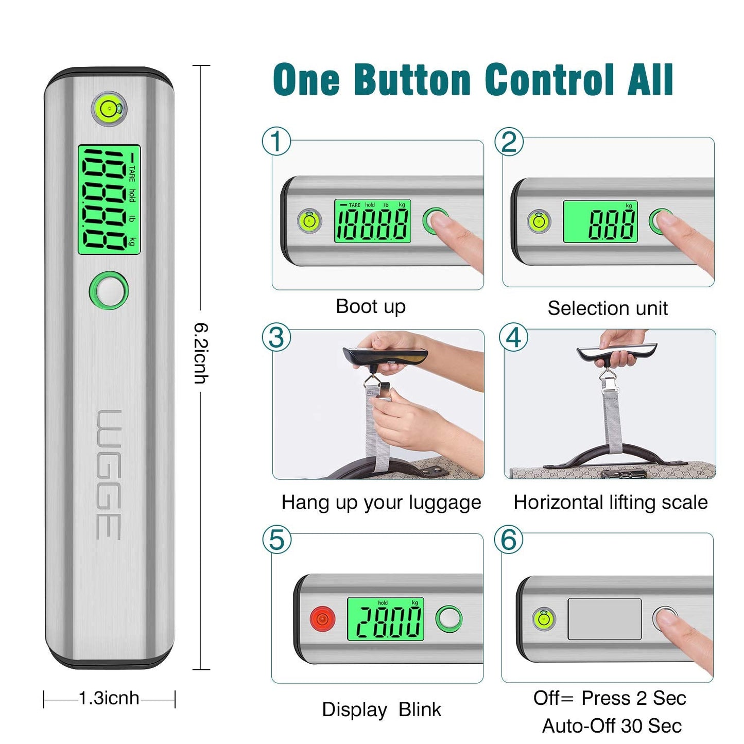 Digital Luggage Scale, WGGE Travel Luggage Weight Scale, Max 110lbs/50kg Baggage Scale with Backlit LCD Display