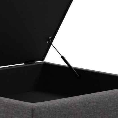 SIMPLIHOME Rebecca 36 inch Wide Contemporary Square Mid Century Coffee Table Storage Ottoman with Lift Up Lid in Slate Grey Polyester Linen, Assembled, For the Living Room, Entryway and Family Room