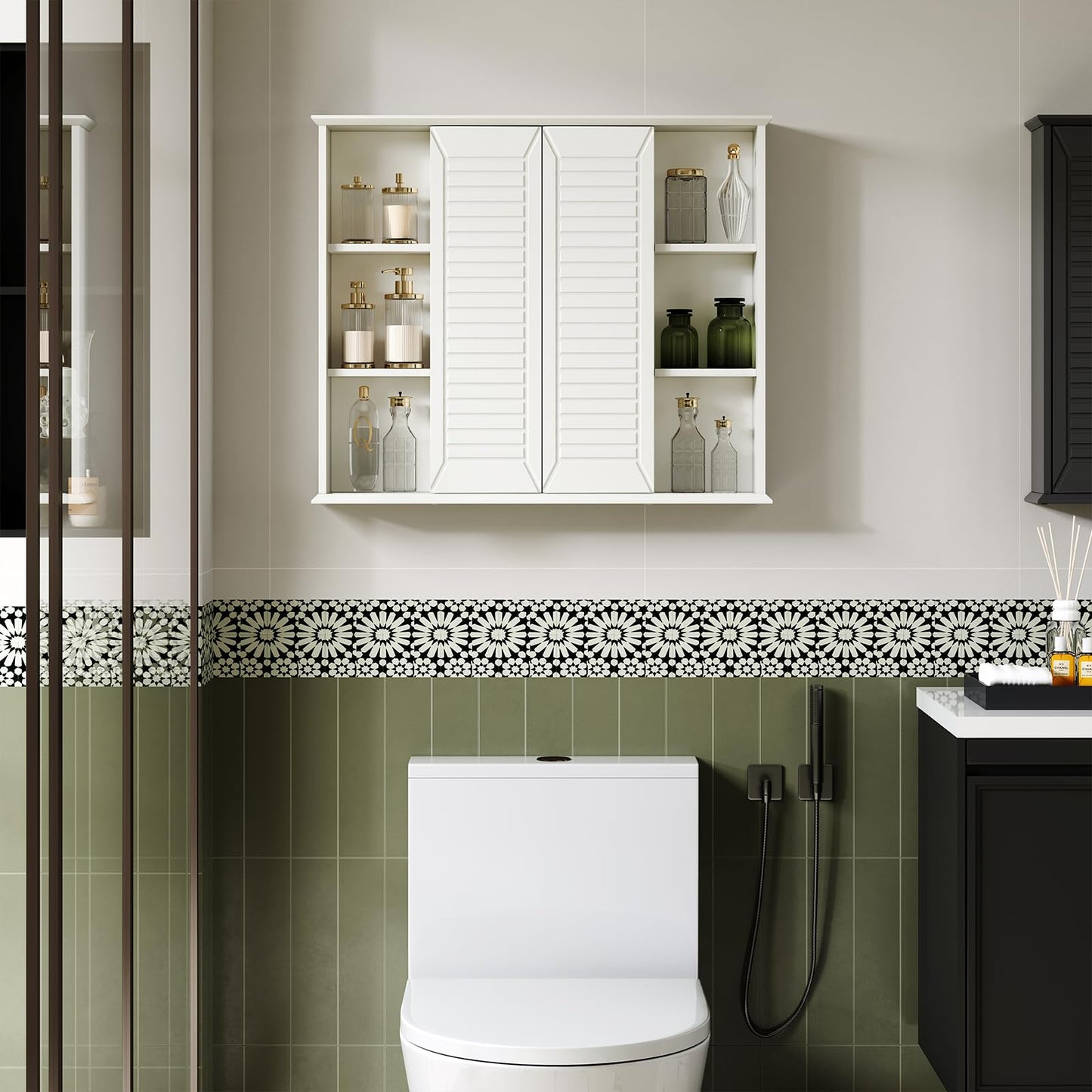 FFBCFDK Bathroom Medicine Cabinet Mirror 28.3 x 23.8 inch Bathroom Mirror with Storage Wall Mounted Medicine Mirror Cabinet Wood Organizer with 2 Door Surface Mount Farmhouse Storage Cabinet