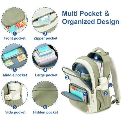 Bluboon Backpacks for School Girls Backpack Kids Bookbag Cute Backpack 8-12 School Supplies (Grass Green Splicing)