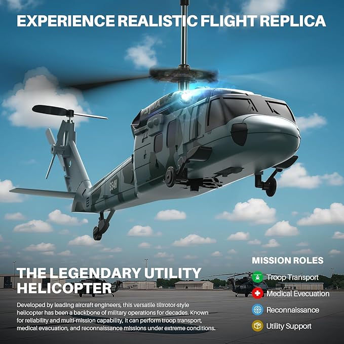 SYMA RC Military Helicopter S54H for Kids - One-Key Start/Landing Altitude Hold Upgraded Protection System 3.5 Channel Toy for Boys and Girls