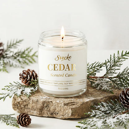 SVECKE Cedar Scented Candle 7oz Soy Wax Jar Candle Long Burning Aromatherapy Candle for Home Bedroom Gift for Women Men Housewarming New Home Gift