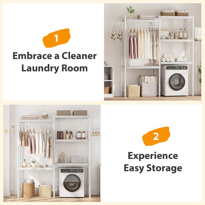 Garvee 30 in 5-Tier Over-The-Washer Shelf – Adjustable Height Laundry Organizer with Double-Layer Wood Shelves (100 LB Capacity), Space-Saving Storage for Bathroom, Laundry Room, Balcony (White)